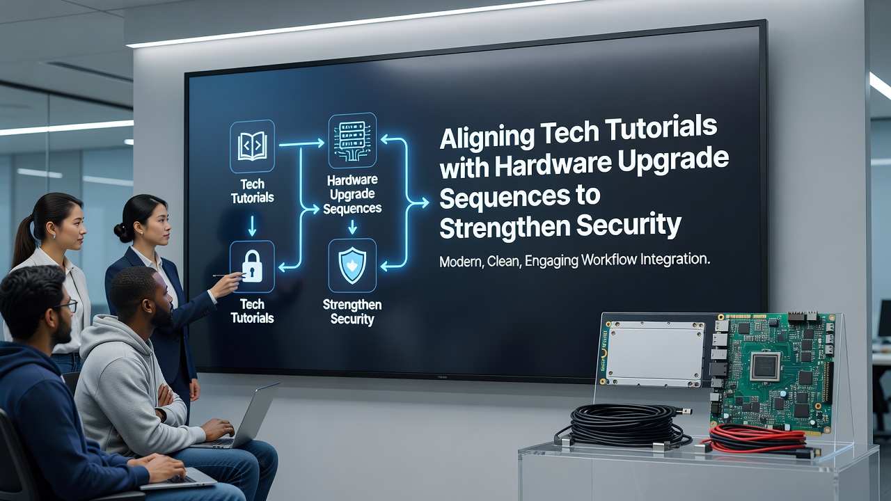 Illustration of hardware upgrade sequence integrated with security tutorial steps