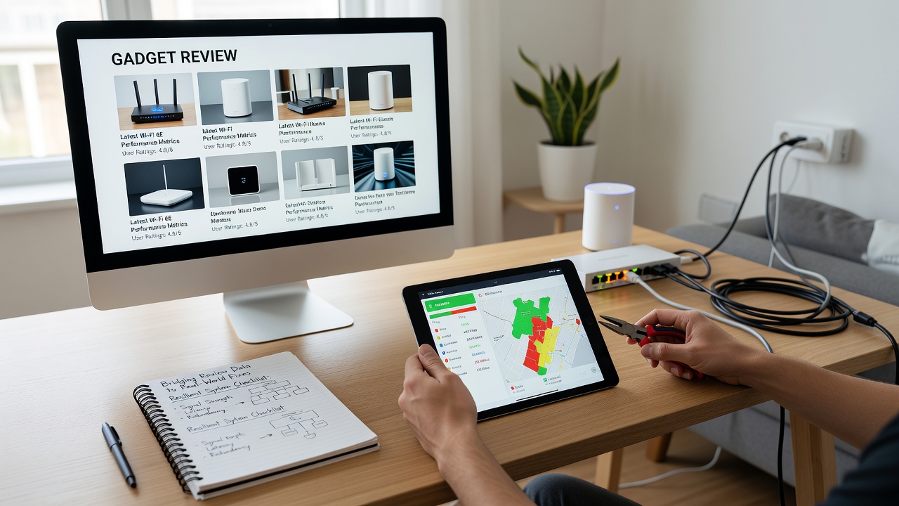Technician performing hands-on network diagnostics in a residential setting