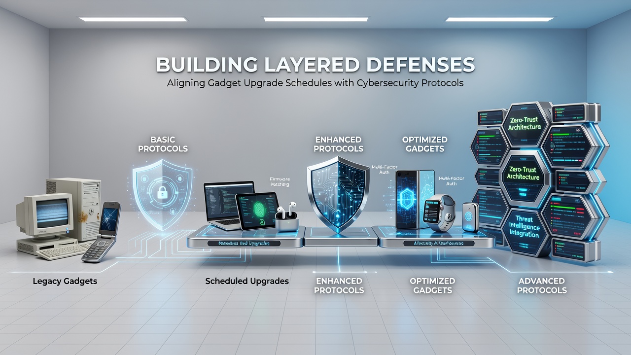Flowchart illustrating layered defense architecture where device upgrades intersect with protocol enforcement points