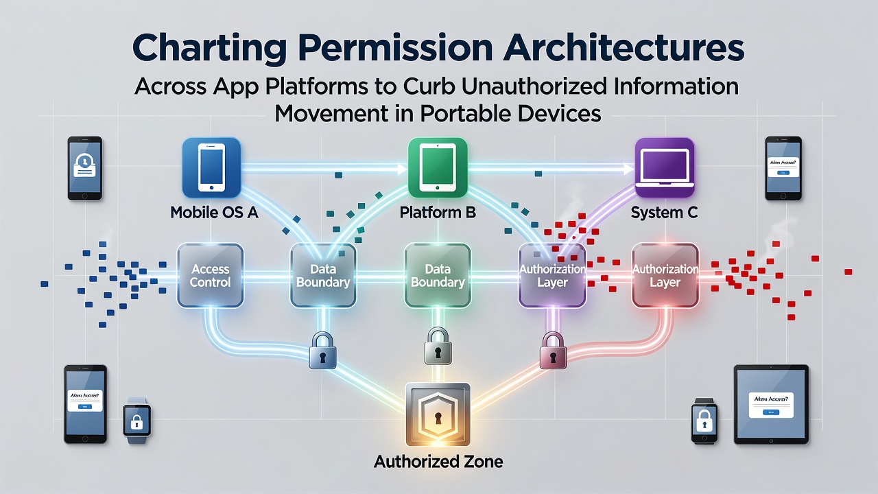 Diagram showing permission layers and data flow controls across mobile app platforms