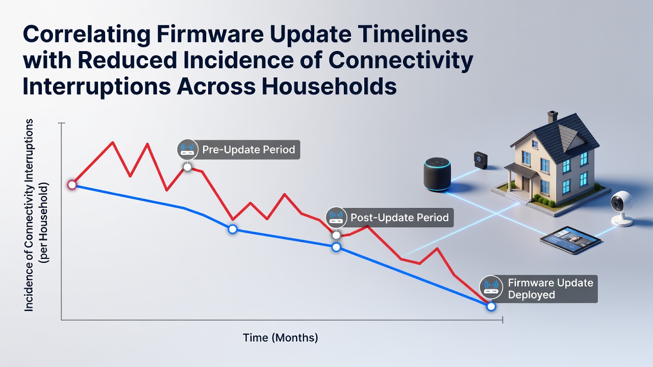 Chart showing firmware update timelines aligned with connectivity stability data across multiple households