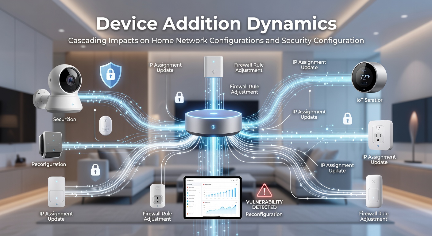 Network security dashboard showing multiple device connections and configuration alerts