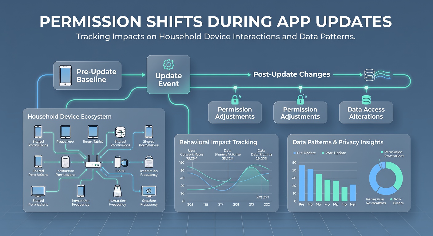 Network diagram depicting data flows between household devices after permission adjustments in app updates