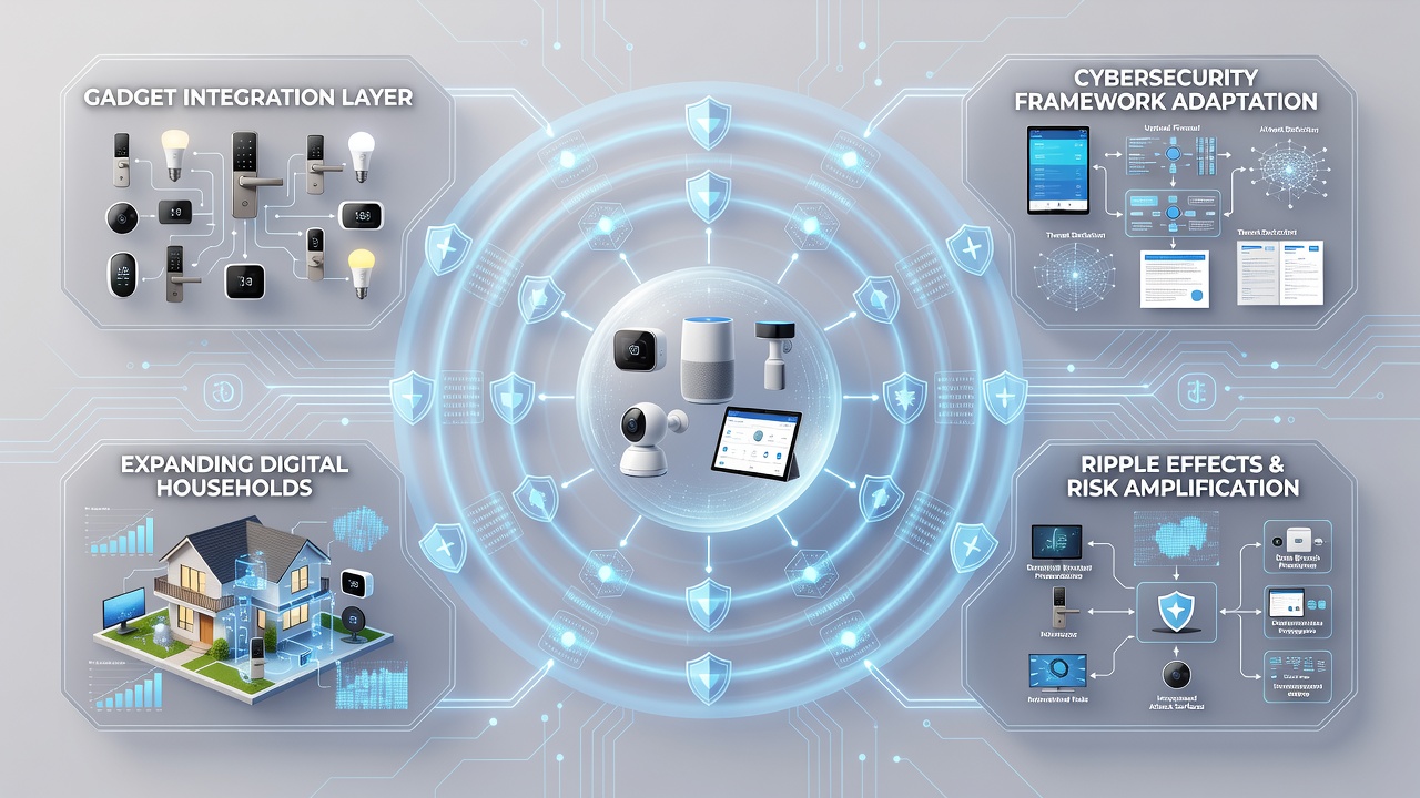 Network diagram showing connected devices and security layers in a household