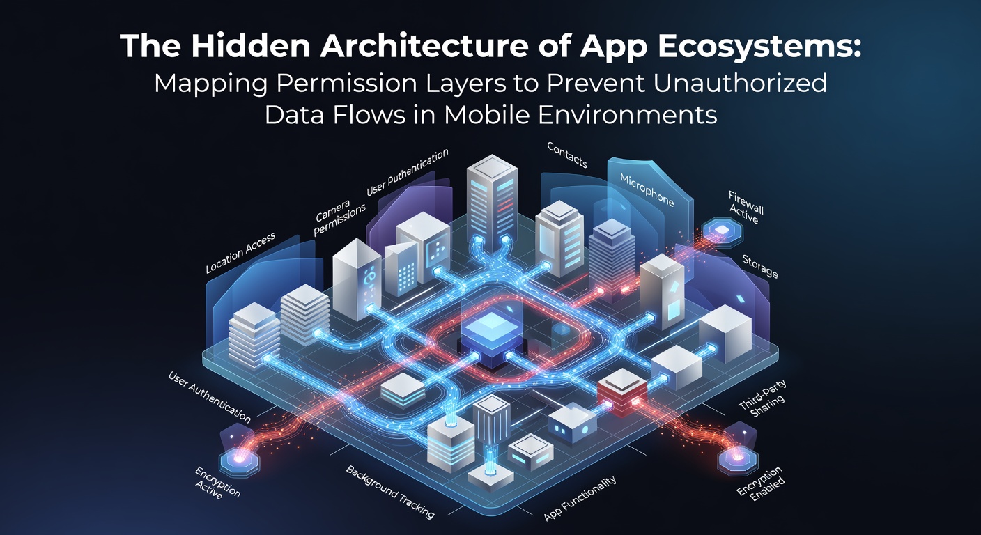 Diagram illustrating layered permission structures in mobile app ecosystems and data flow pathways