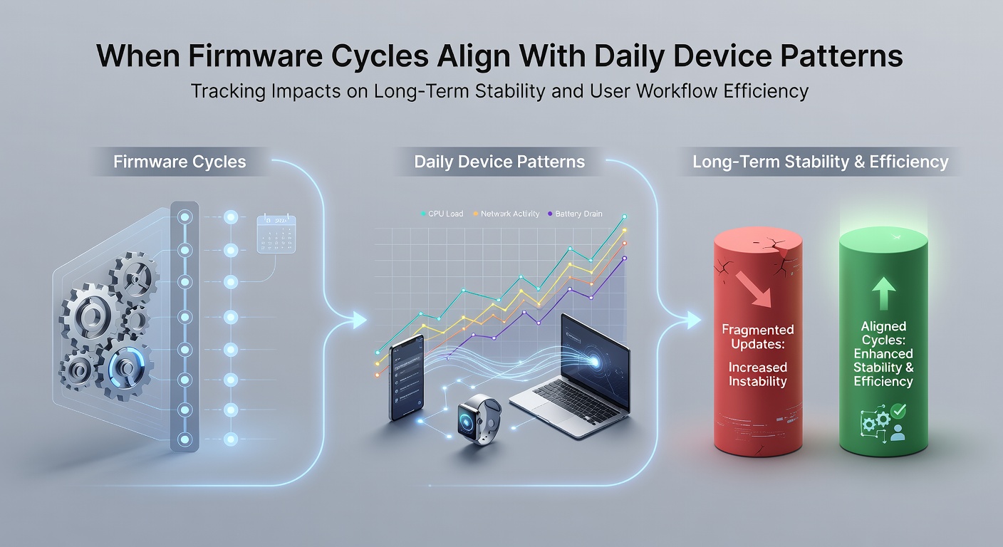 Diagram showing firmware update timelines overlapping with typical daily device usage patterns across multiple household gadgets