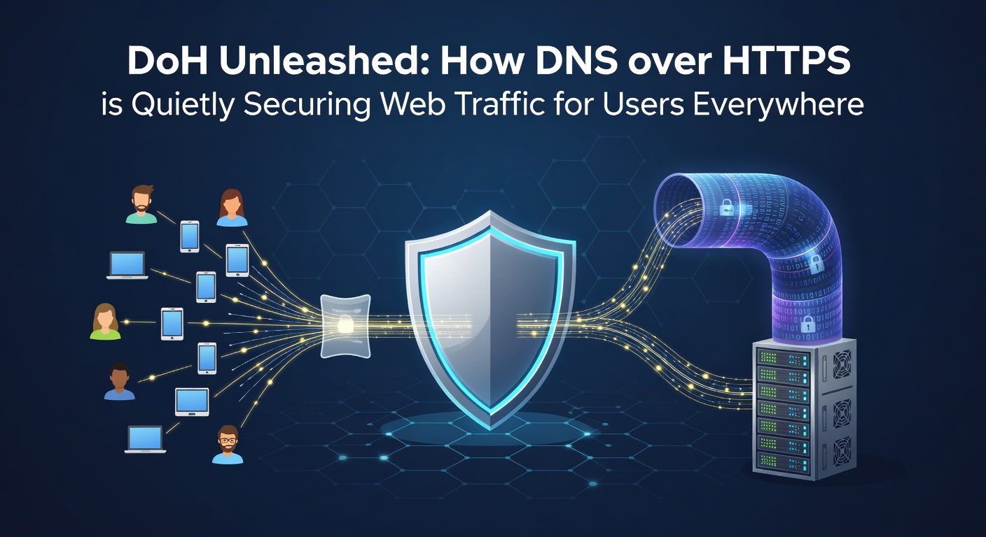 Diagram showing traditional plain DNS versus encrypted DoH flow, highlighting privacy gains